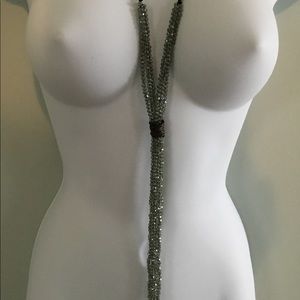 Lariat Style Aquamarine Cut Crystals on Black Cord w/Silver Toggle Clasp